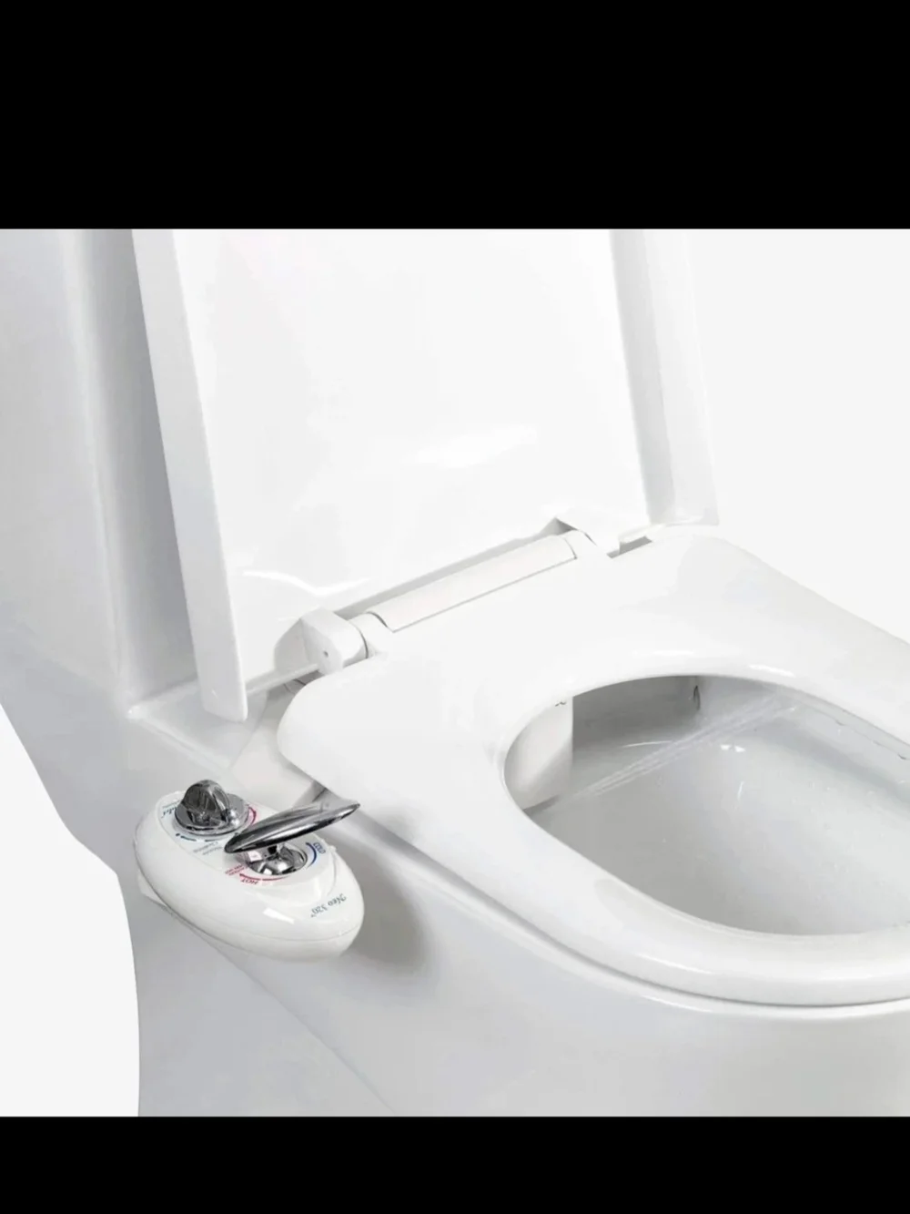 Bidet Attachment Box Panel — White Packaging with Black Text